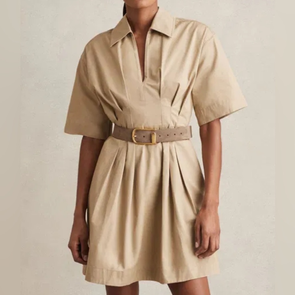 REISS Cotton Pleated Shirt Dress